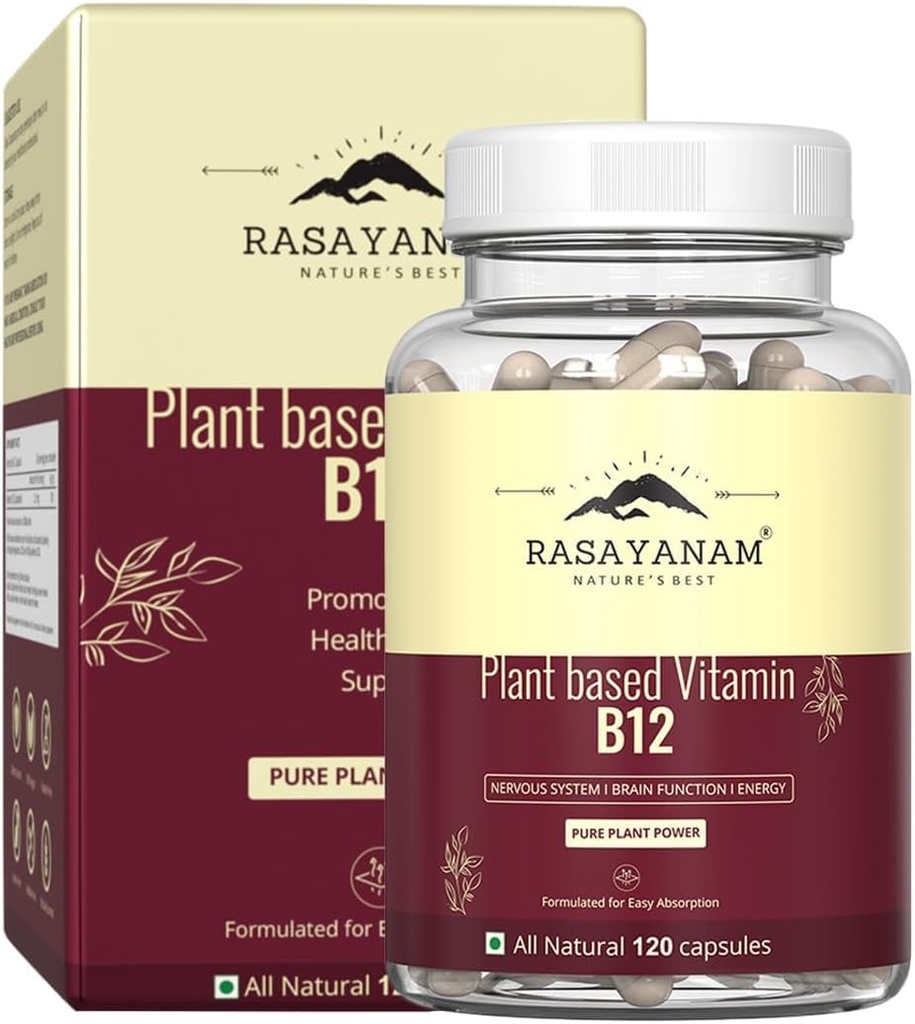 Taimne vitamiin B12 täiendus meestele ja naistele | Orgaaniline koostis taimetoitlastele ja veganitele närvisüsteemi ja ajufunktsiooni toetamiseks, Caplet