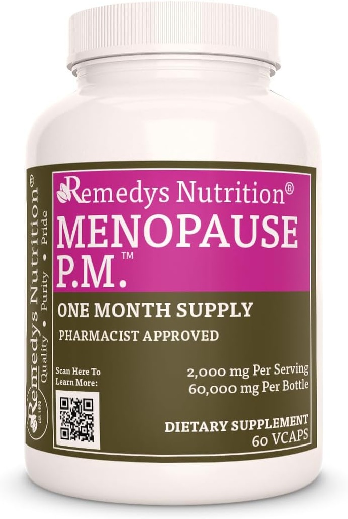 Remedy's Nutrition Menopause P.M.TM | 1000 mg, 60 vegankapslit taimsed toidulisandid | Kahe kuu pakkumine
