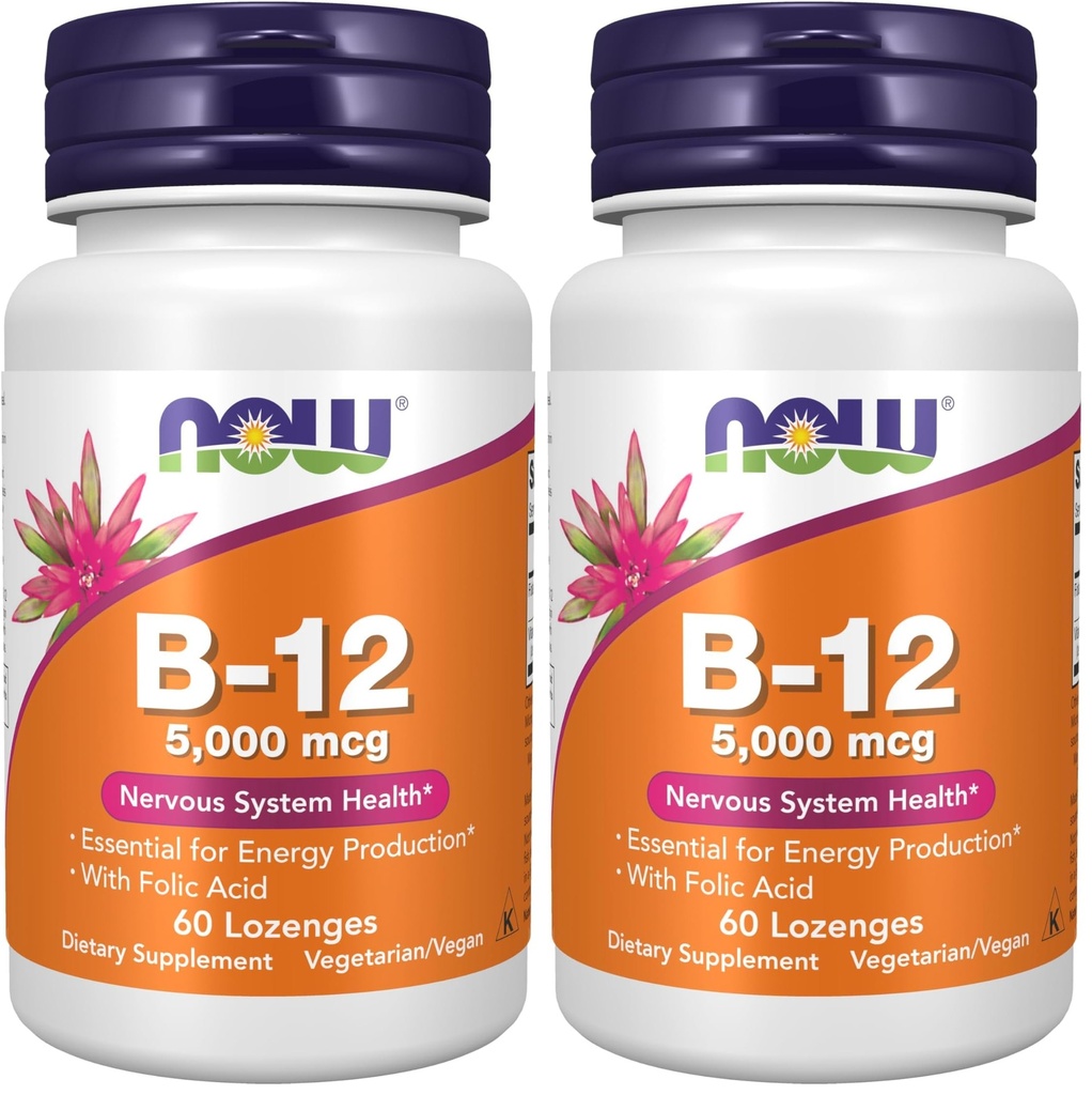 NOW toidulisandid, vitamiin B-12 5000 mcg, foolhappega, närvisüsteemi tervisega *, 60 pistikut (2. pakk)