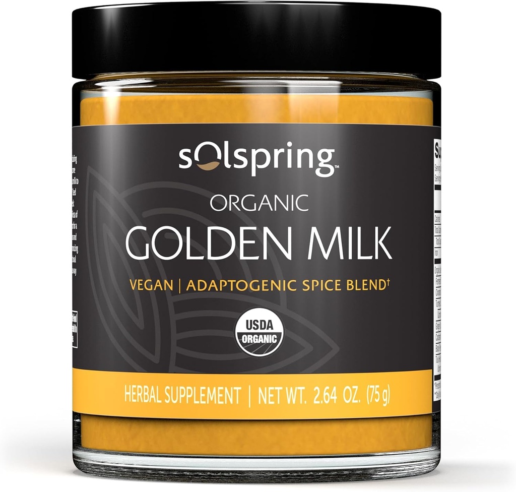 Dr Mercola Solspring Organic Golden Milk Herbal Supplement, 2,64 Oz. (75 g), Vegan Vürtsisegu kurkum & ingver, Non GMO, Gluteenivaba, Sojavaba, USDA Orgaaniline