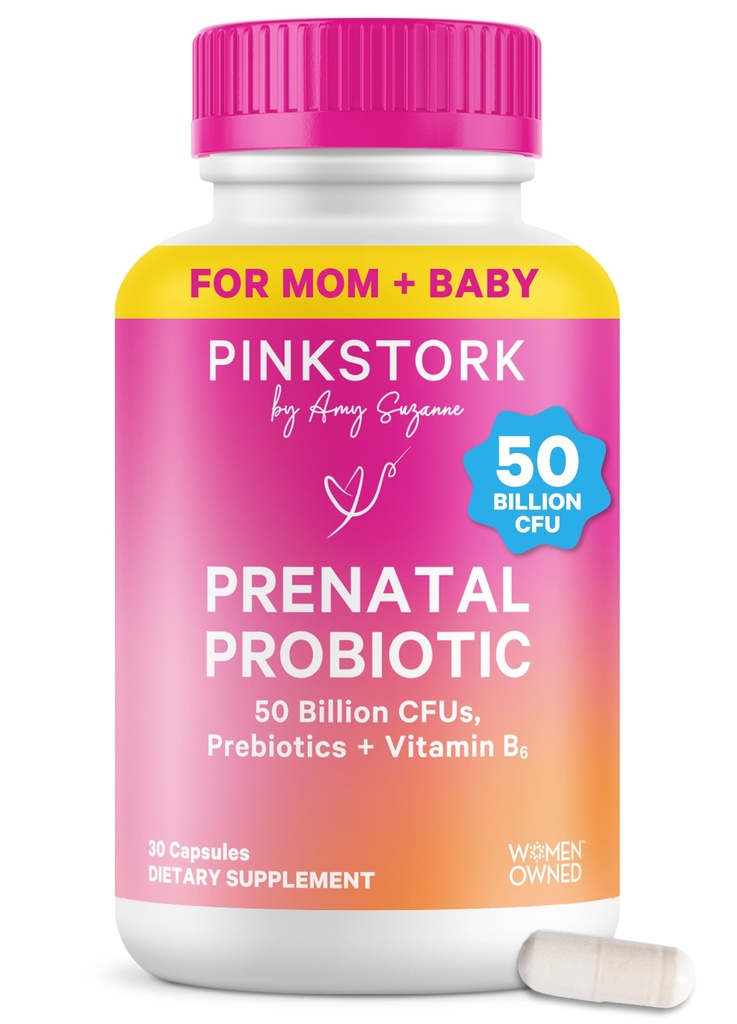 Roosa Stork prenataalsed probiootikumid naistele - 50 miljardit CFU, vitamiin B6, prebiootikumid, hommikune haigus, soole mikrobioom, rasedus probiootikum, immuuntoetus, rasedus peab olema - 30 kapslit