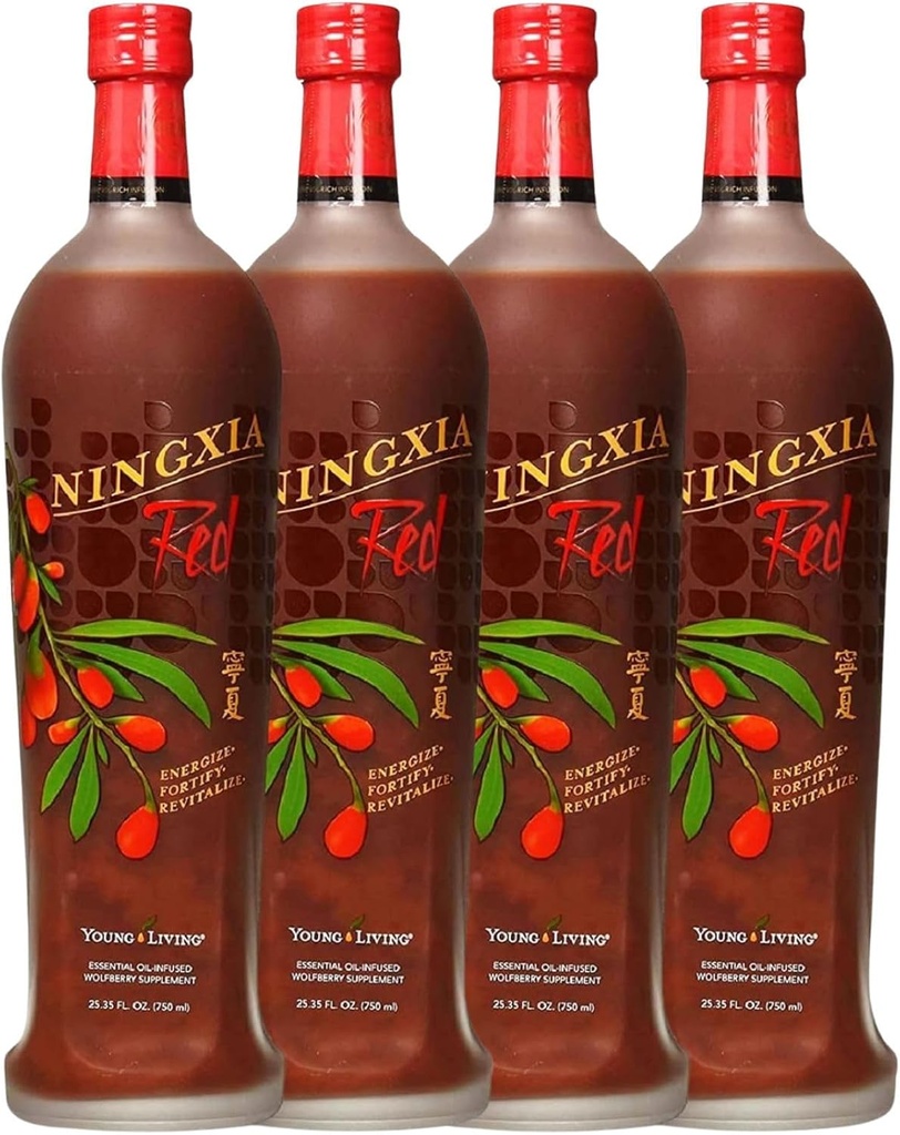 Young Living NingXia Red Antioxidant Drink | 25.35 fl oz | Superfruit Supplement Wolfberry, Mustika, Granaatõuna, Orange, Sidrun & Yuzu Eeterlikud õlid | 4 Pack