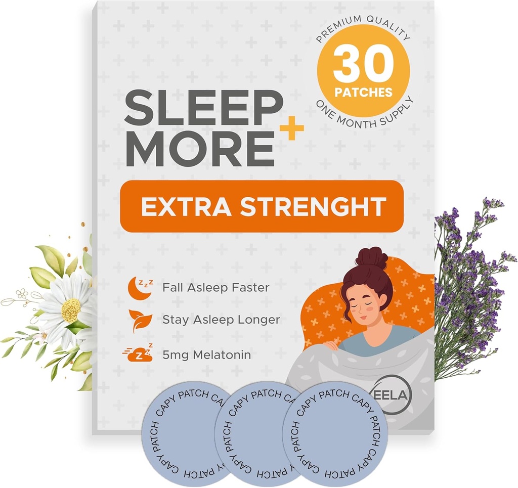 Sleep Patches Täiendav tugevus täiskasvanutele - 5 mg melatoniini plaaster GABA, magneesiumi ja Valerian Juurtega - Unetuse, lõõgastumise ja väsimuse vähendamise magamisseade - uneabi aeglane vabanemine - 30 paiku