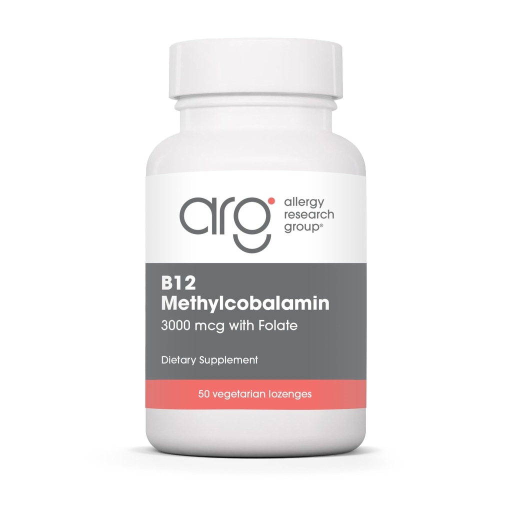 Allergia uurimisrühm B12 Metüülkobalamiini lisand - vitamiin B12 ja folaat, 400mcg foolhappega, puhas, taimetoitlane - 50 loend
