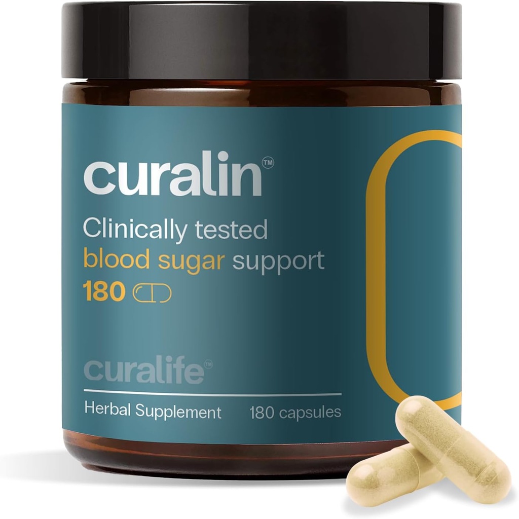 Curalin Blood Sugar Complex Supplement | 9 Looduslikud maitsetaimed, kaneel, kurkum, võimlema Sylvestre, Mõru melon | Toetada tasakaalustatud suhkrut, ainevahetust ja energiat, ohjeldada isu | 180 kapslit
