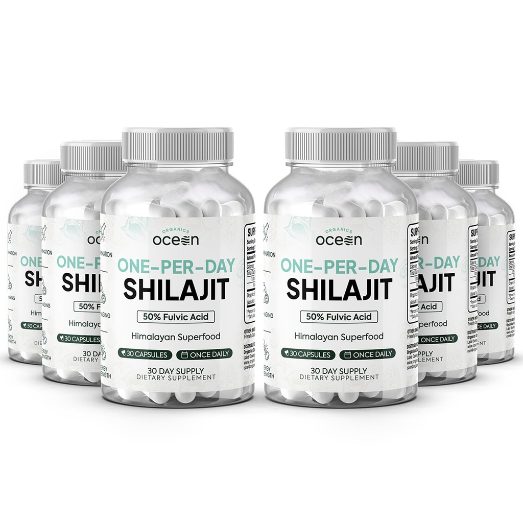 Orgaanika Ocean One-Per-Per-Day Shilajit meestele ja naistele - Natural ja Potent Shilajit täiendus vanuse defying, luu tugevus, hormoonide toetamine ja rohkem - 6 pudelit Shilajit kapslid