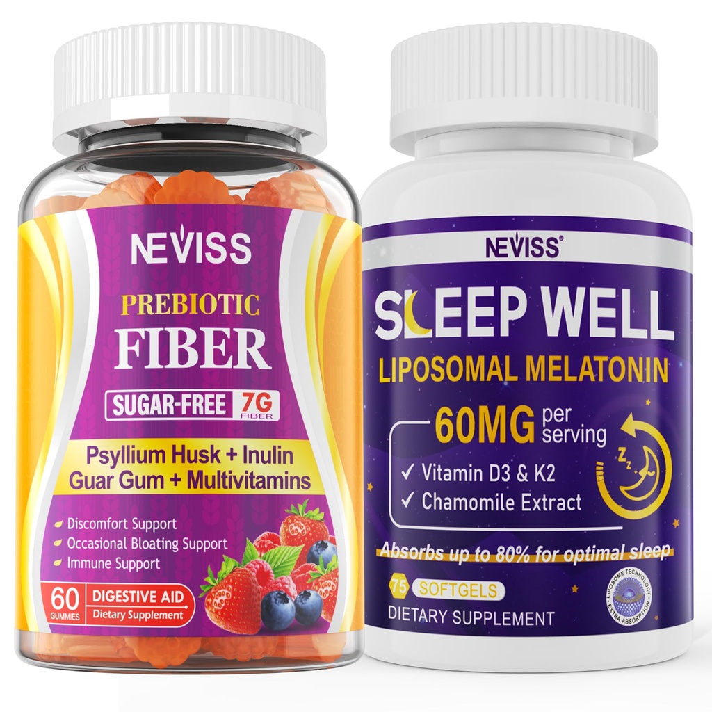 NEVISS Prebiootiline kiud 7G kummid täiskasvanutele + Melatoniin 60mg täiskasvanutele Bundle