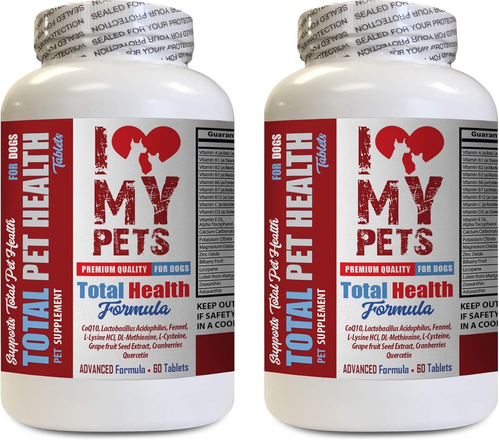 I LOVE MY PETS LLC Dog Immunity - Dog Total PET Health - Premium Formula - Best Complex - Dog Vitamiin A - 2 pudelit (120 ravimit)