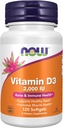 NOW Foods Supplements, Vitamin D-3 2,000 IU, High Potency, Structural Support*, 120 Softgels