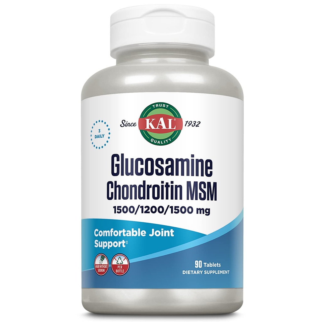 KAL Glükosamiini kondroitiini MSM, ühine tugilisa naistele ja meestele, 1500mg glükoosamiini sulfaat, 1200mg kondroitiini, 1500mg MSM, kiire lagunemine, 60-päevane garantii, 30 Servings, 90 tabletti