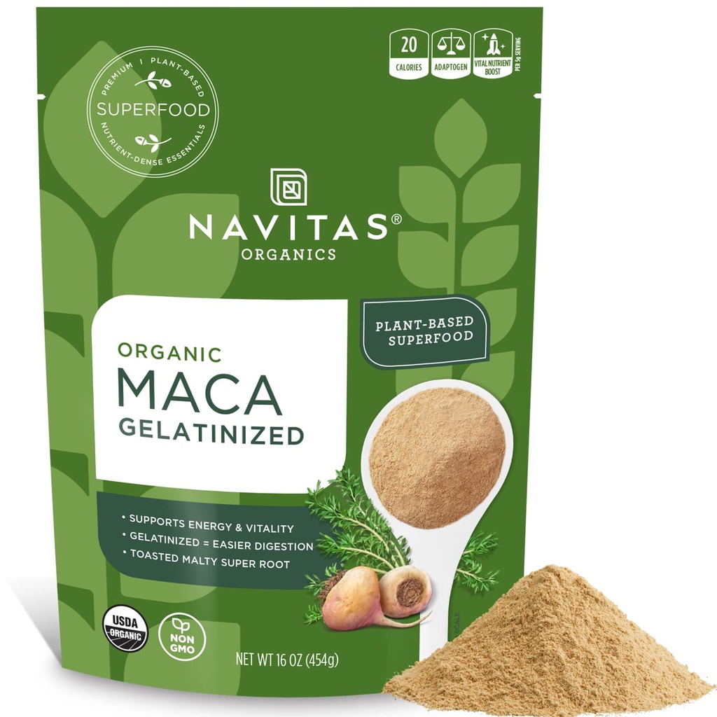 Navitas Organics Maca želatiniseeritud pulber, 16 oz. kott, 90 Servings – Organic, Non-GMO, Glluteenivaba (pakk 1)