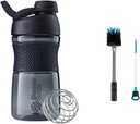BlenderBottle SportMixer Shaker Bottle Perfect Protein Shakes ja Pre Workout, 20-Ounce, Black & 2-in-1 Shaker Bottle and Straw Cleaning Brush, 1 Pack,Gray