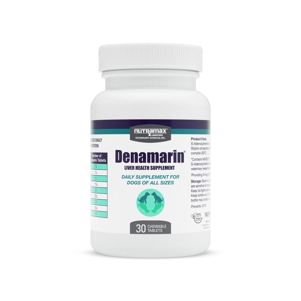 Nutramax Denamarin Maksatervise täiendus koertele, S-adenosüülmetioniiniga (SAMe) ja Silybiniga, 30 närimistabletti