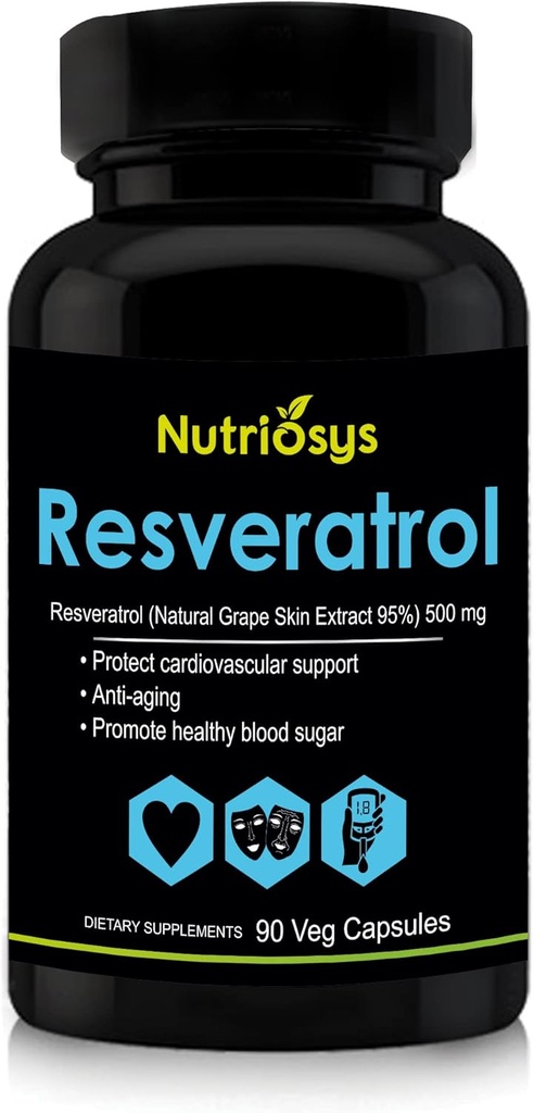 Resveratrol 500mg täiendus | Resveratrooli kapslid antioksüdantide toetamiseks ja rakuterviseks | Meeste ja naiste toidulisand | 90 Veg kapslit üldiseks terviseks