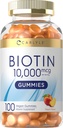 Carlyle Biotin 10000mcg Gummies | 100 Count | Peach Flavor Supplement | Vegan, Non-GMO, Gluteenivaba