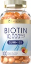 Carlyle Biotin 10000mcg Gummies | 100 Count | Peach Flavor Supplement | Vegan, Non-GMO, Gluteenivaba