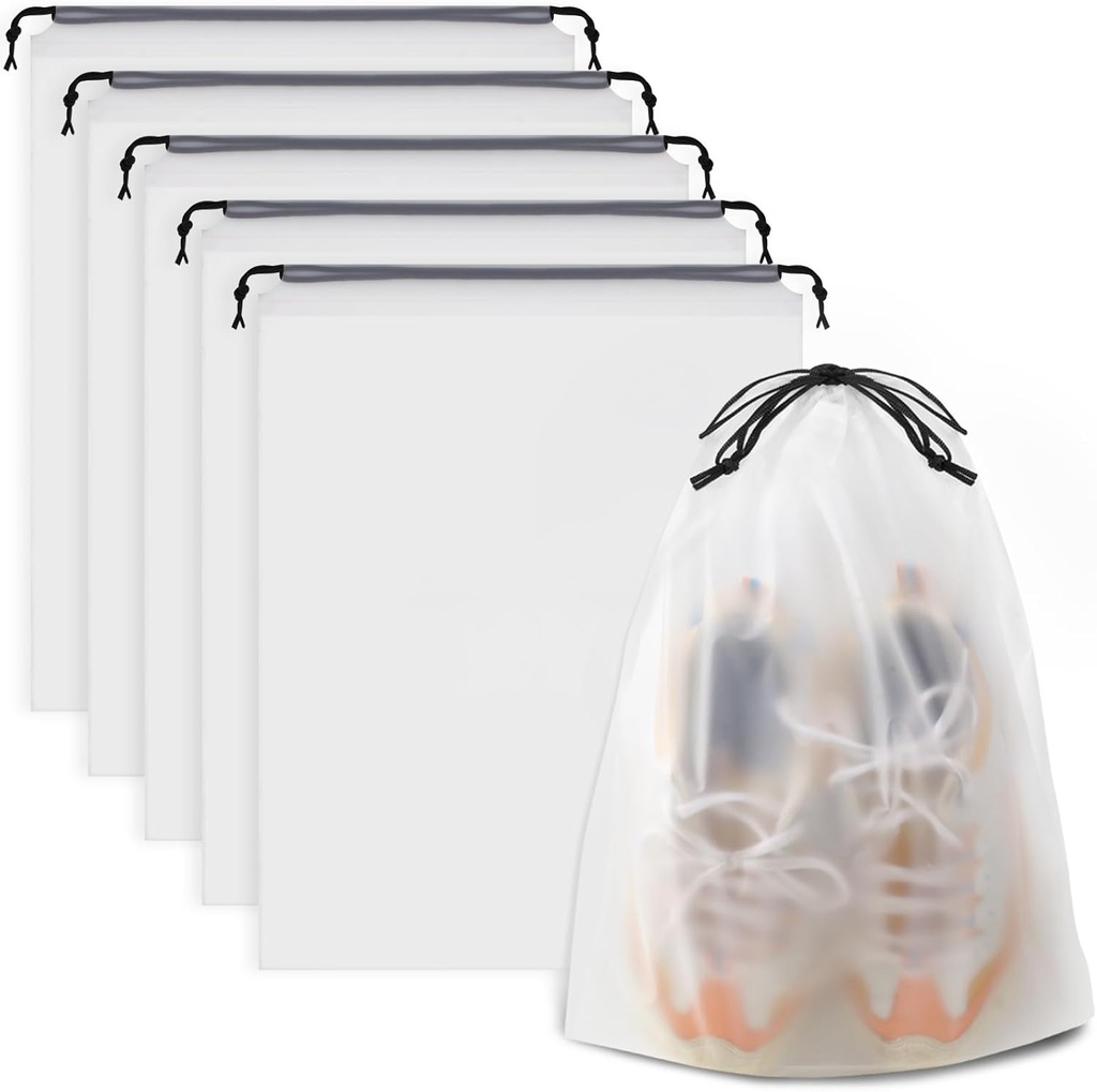 Veekindel Travel Drawstring kingakotid pakkimine, ladustamine, reisimine Essentials meestele ja naistele, 15,7 x 11,8 tolli, selge, 5 tükki