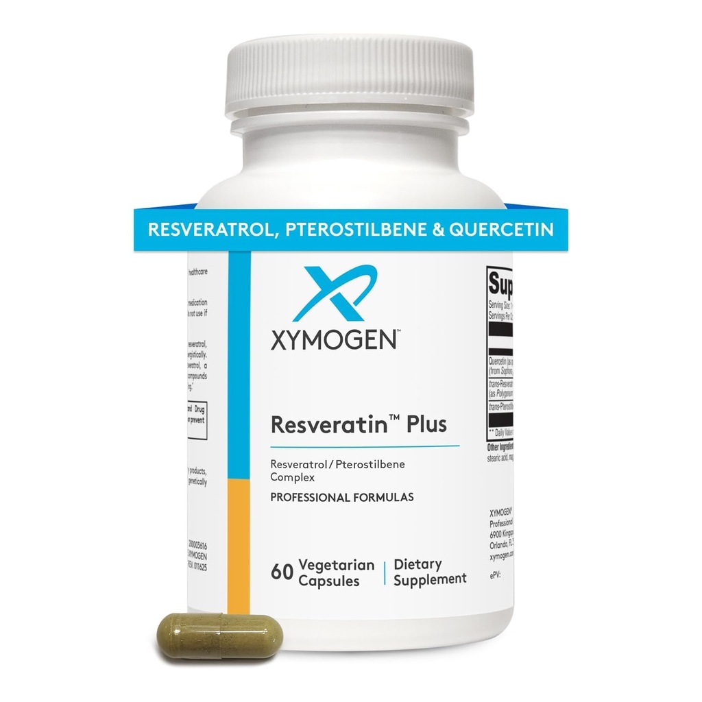 XYMOGEN Resveratin Plus - patenteeritud Pterostilbene + Trans-Resveratrool koos kvertsetiinantioksüdantidega Kardiovaskulaarse + Rakkude tervise, tervisliku vananemise, immuunsüsteemi tugi (60 kapslit)
