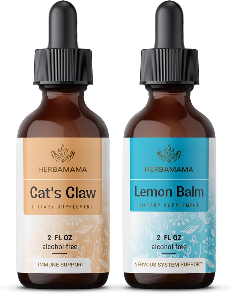 Herbama Vedelik tilgad Kit - Bundle of Cat's Claw Extract 2 fl oz ja Sidrun Balm Tinktuur 2 fl oz - Vegan Taimne täiendus Vedel Ekstrakt - Non GMO, Sugar & Alcohol-free - 2 Pack
