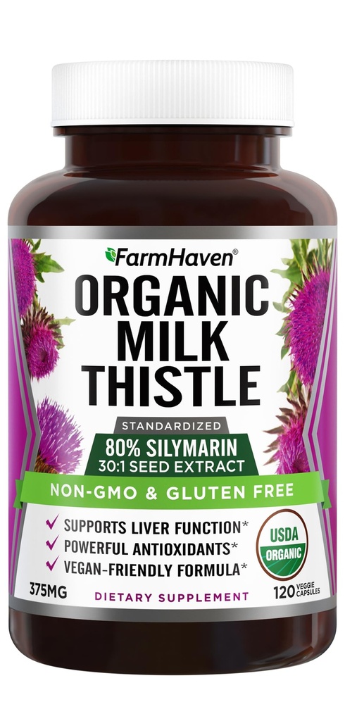FarmHaven USDA orgaaniline piimaohakapslid | 30X kontsentreeritud seemneekstrakt & 80% silimariin standardiseeritud - toetab maksafunktsiooni ja üldist tervist | Mitte-GMO | 120 vegankapslit