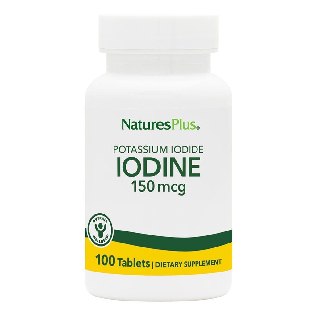 NaturesPlus Kaaliumjodiid - 150 mcg, 100 vegan tabletti - kilpnäärme tugi, toetab hingamisteede tervist - taimetoitlane, gluteenivaba - 100 serveerimist