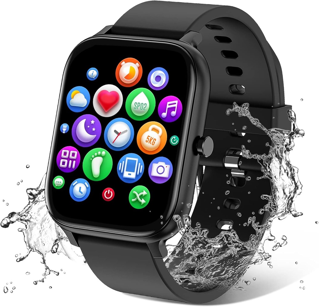 Smart Watch meestele Naised ühilduvad iPhone Samsung Android Phone 1.83 tolli Full Touch Ekraan IP68 Veekindel Bluetooh Fitness Tracker Südame löögisagedus / Unemonitor, Black