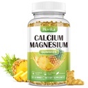 Kaltsiummagneesium tsinkkummid, kaltsiummagneesium 2: 1 suhe vitamiiniga D3, K2, B6, B12 luu tugevuse, lihaste funktsiooni ja närvide tervise jaoks, ekstra imendumise valem, vegan, ananassi maitse 60 kummid