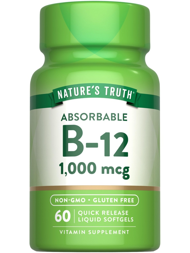 Looduse Tõde Vitamiin B12 | 1000 mcg | 60 Softgels | Mitte-GMO & Gluteenivaba toidulisand