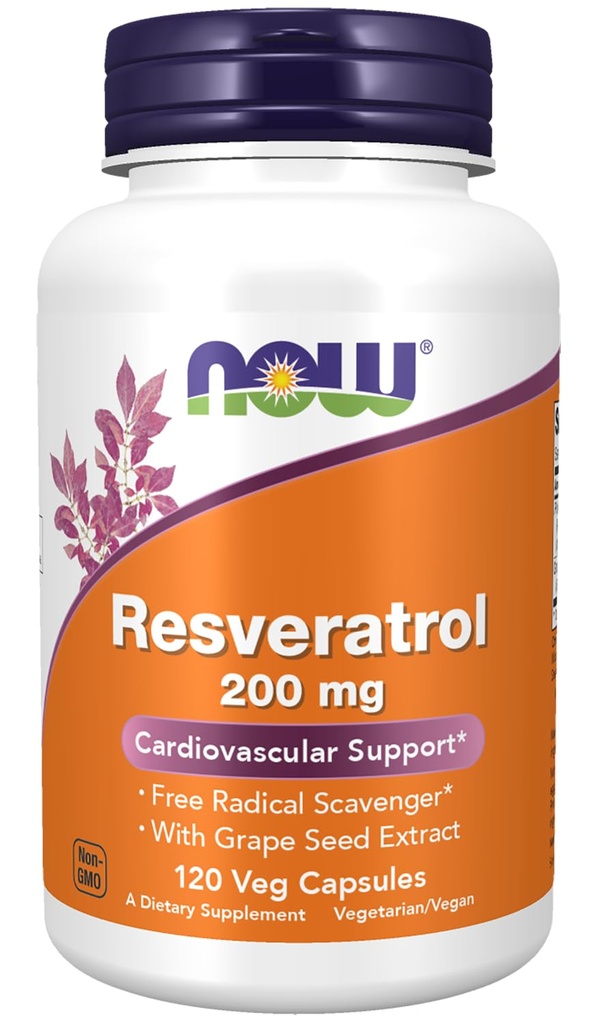 NOW Supplements, Natural Resveratrol 200 mg punase veini ekstrakti, 120 Veg kapslid