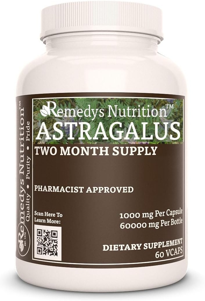 Astragalus Remedy's Nutrition MEGA tugevus 1000 mg kapsli kohta / 60 000 mg pudeli Vegan VCaps