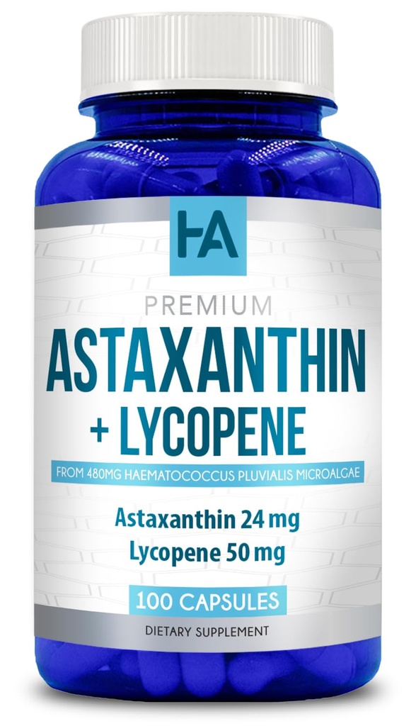 Astaksantiin ja lükopeeni lisand | Lükopeen 50mg Plus Astaksantiin 24mg karotenoidid Täiendus nahahoolduse nägemise ja südame tervise toetamiseks | Vegan & Non-GMO (100 Veggie kapslit)