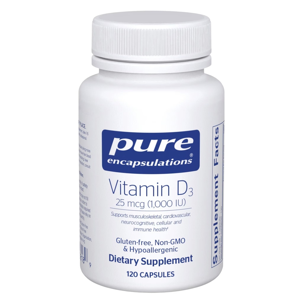 Puhas kapseldamine Vitamiin D3 25 mcg (1 000 RÜ) - täiendus luu, liigese, rinna, südame, käärsoole ja immuunsüsteemi tervise toetamiseks - Premium D-vitamiiniga - 120 kapslit