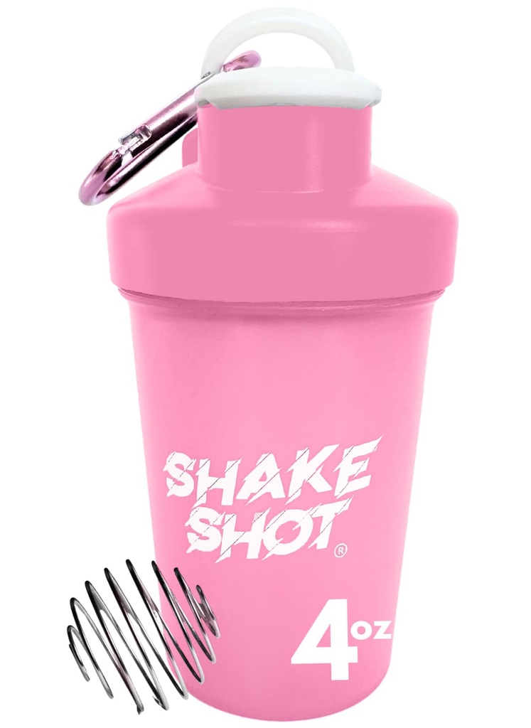Roosa - 4oz Mini Shaker pudel enne treeningut, Kreatiin, väikesed Scoopi toidulisandid (mitte valgu jaoks) Clip & Shaker Ball