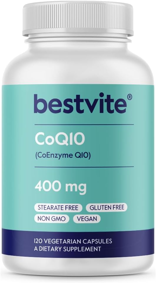 BESTVITE koensüüm CoQ10 400mg (120 taimekapslit) looduslikult kääritatud - Stearaatideta - Vegan - Gluteenivaba - Non GMO