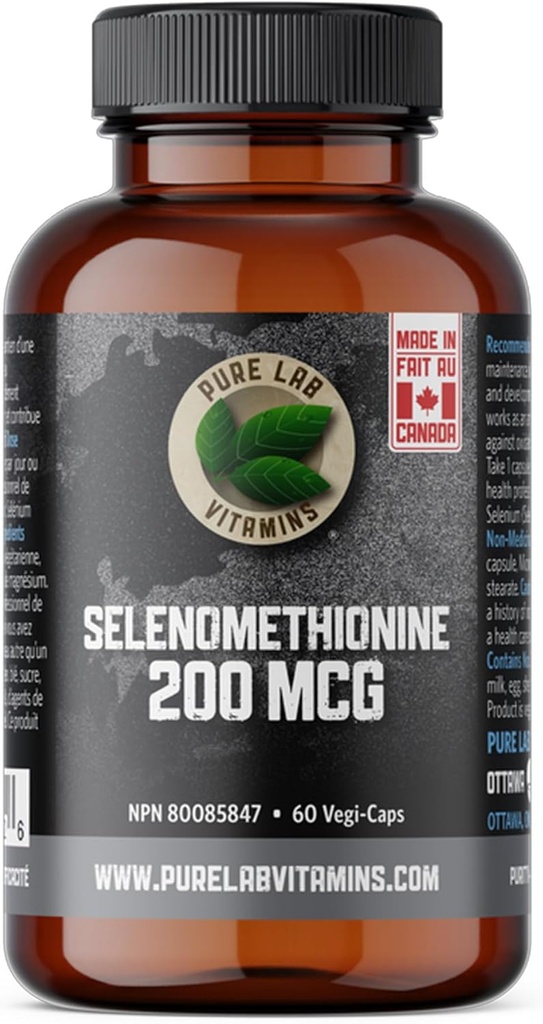 Selenium 200mcg Supplement - Selenometionine - 60 v-caps poolt Pure Lab vitamiine - Gluteenivaba valmistatud Kanadas.