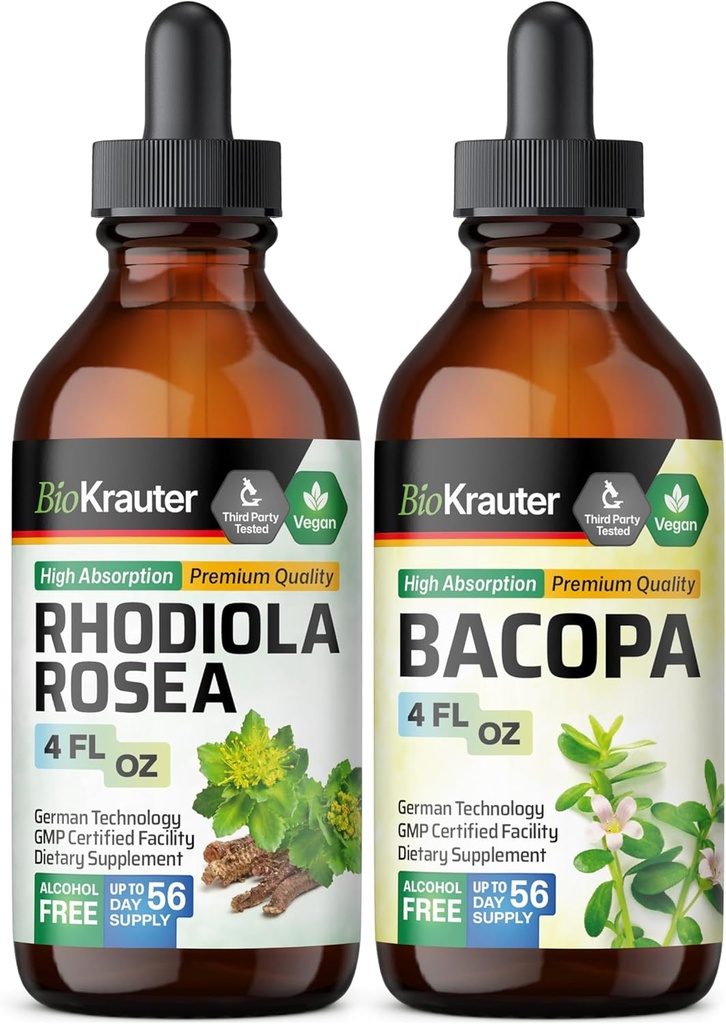BIO KRAUTER Rhodiola Rosea Tinktuur 4 Fl. Oz... Bacopa Tinktuur 4 Fl. Oz.