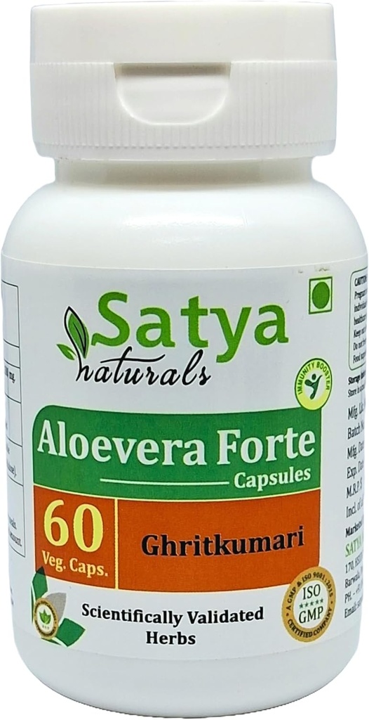 Aloevera Forte Capsules 500 mg. 60 Veg. Kapslid | Aloevera (Ghritkumari) Ekstraktikapslid meestele ja naistele | Üks kuu Pakkumine | Ayurveda taimsed toidulisandid / parandusmeetmed (1 pudel 60 kapslit)