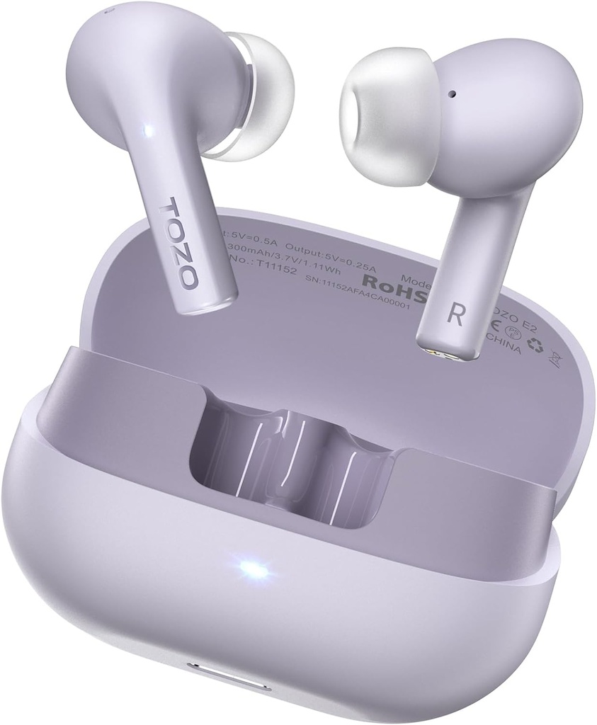 TOZO E2 Traadita kõrvaklapid 2 Mics AI Call Noise Cancellation, 10mm Drivers Powerful Bass, App Customize 32 EQs, 30H Playtime, Bluetooth 5.3 kõrvaklapid, Comfort Fit In-Ear Headphones