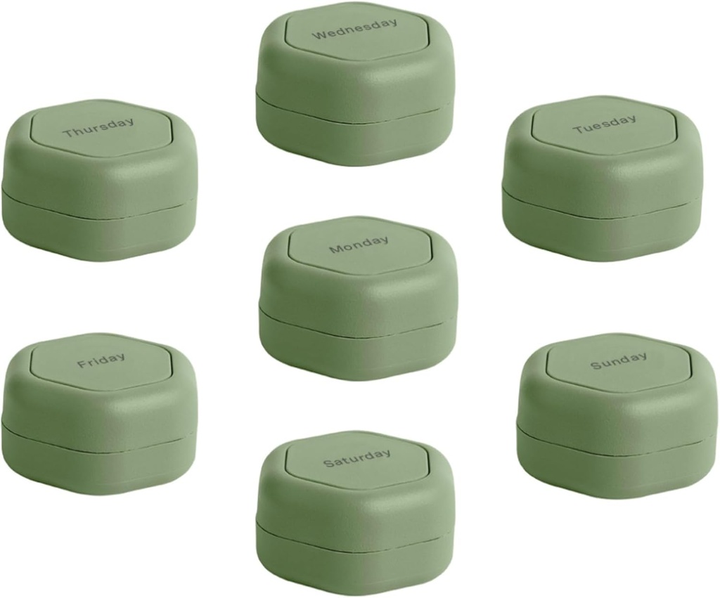 Cadence Travel konteinerid - Pill Case Set - Magnetic Travel Kapslid, Igapäevane meditsiin Korraldaja pillid, toidulisandid ja vitamiinid - 7 Flex Smalls (0,56oz) nädala pillide Korraldaja - Eukalüpt