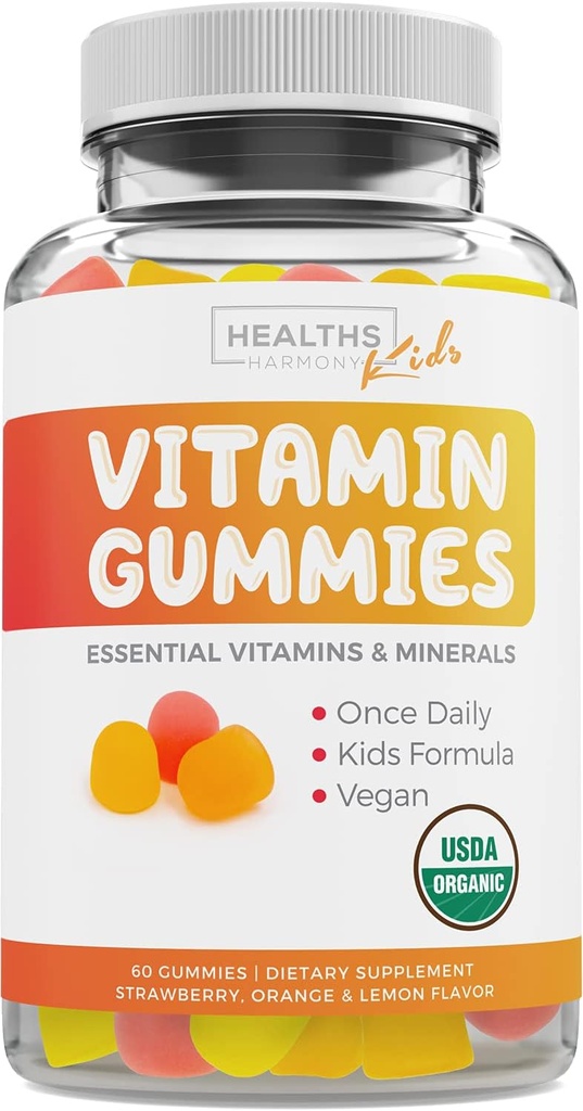 USDA orgaanilised lapsed Vitamiinikummid (GMO-välised) Yummy looduslikud puuviljamaitsed - täielikud lapsed Multivitamiinikummid: C-vitamiin, D, B, A, tsink - energia, meeleolu, immuunsuse tugi - 60 kummi vitamiini