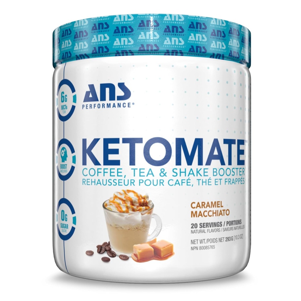 ANS Performance Ketomate Coffee Creamer koos MCT õlipulber, maitsev, suhkruvaba Creamer kohvi, tee ja Shakes, Perfect Keto energia pulber, 20 Servings, 15oz, Caramel Macchiato