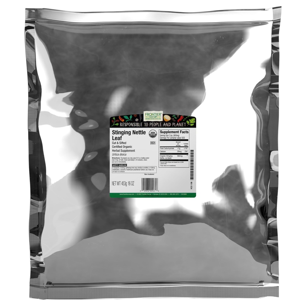 Frontier Co-op Organic Stinging Nettle Leaf, Lõigatud ja Sifted, Nettle Tea valmistamiseks, Kosher | 16 Ounce (pakk 2)