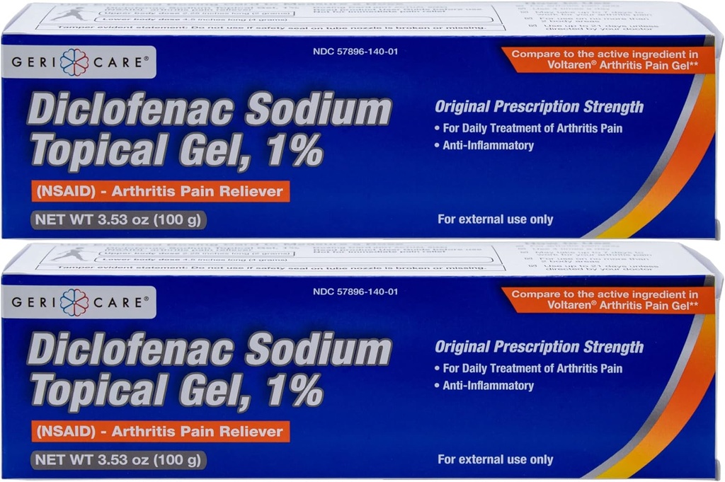 GeriCare paikne artriit Valu leevendamine geel Diklofenak Naatrium 1% ( NSAID ) Käe randme küünarnuki jala jala jalavarre hüppeliigese lisatugevus Valu Reliever - põletikuvastane artriit Valuravi, 3.53oz (2 Pack)