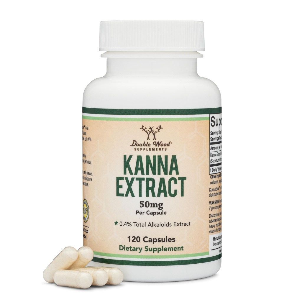 Kanna ekstrakti täiendus (Sceletium Tortuosum) - 50 mg kapsli kohta, 120 loendit - lõõgastumiseks ja meelerahuks (mini 4% kogu alkaloidid) Mitte-GMO, Gluteenivaba, Vegan ohutu kahekordse puiduga