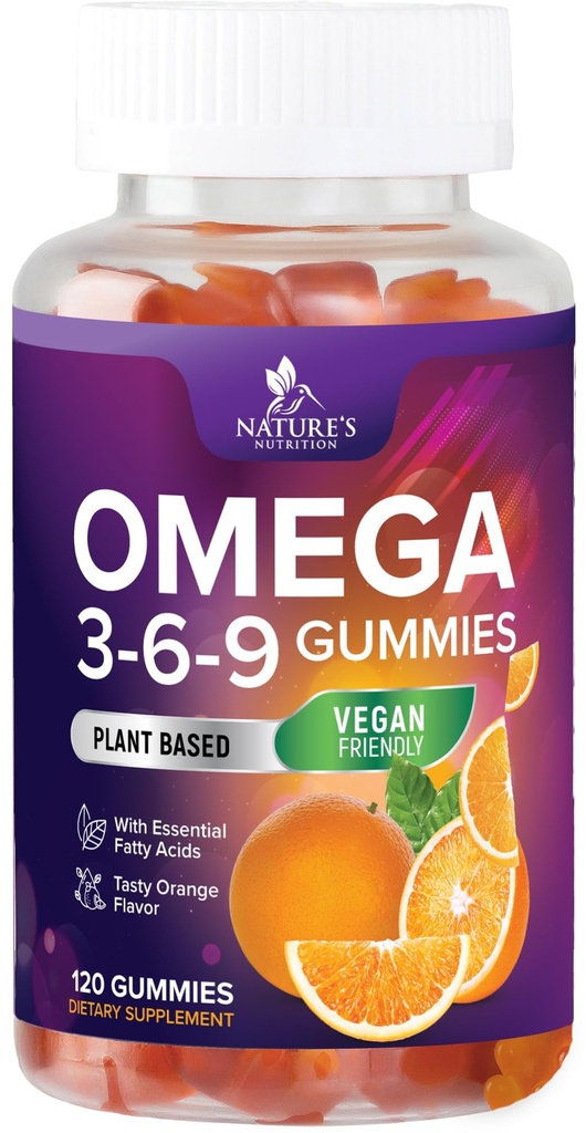 Omega 3 6 9 Gummies - Vegan Omega 3 Toidulisand Kummia - Asendamatud Rasvhapped Õli 369 Kompleksne Südametugi Ja Aju Tugi Naistele, Meestele Ja Rasedusele, Kala Vaba Mitte-GMO, Oranž Maitsestatud - 120 Gummies