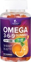 Omega 369 Gummies - Vegan Triple Omega 3 Supplement Gummy - Essential Fatty Acids Oil 3 6 9 Complex Heart Support and Brain Support for Women, Men & Pregnancy, Fish Free Non-GMO, Orange - 120 Gummies