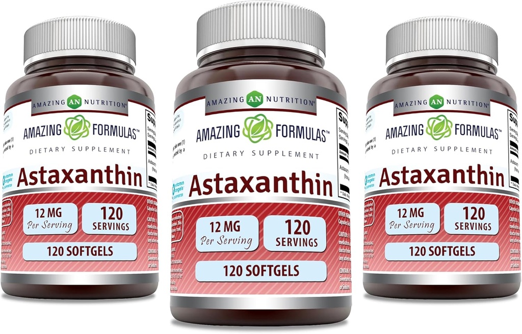 Hämmastav valem Astaksantiin 12mg Softgels Supplement | Non-GMO | Gluteenivaba (120 Count | 3 Pack)