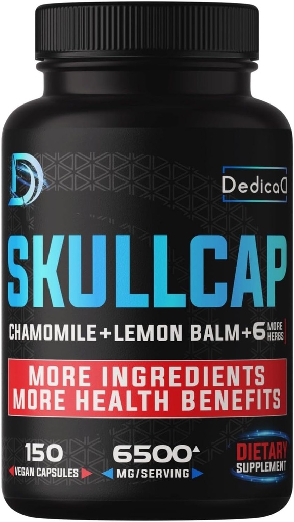 9in1 Skullcap maitsetaime täiendus 5 kuud tervislikuks uneks, meeleoluks ja immuunsuseks - 6500mg kontsentratsiooniga kummel, sidrunipalsam, kirglik lill, ashwagandha & rohkem, mitte-GMO, gluteenivaba, 150 vegankapslit