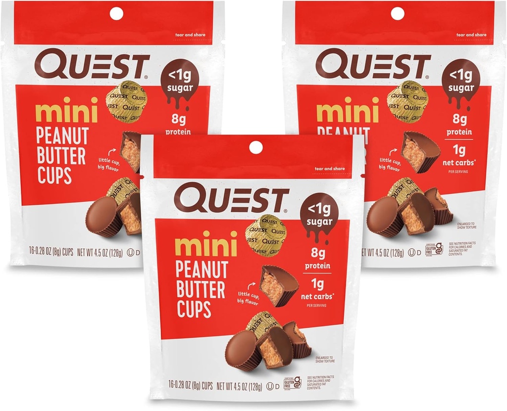 Quest Nutrition Mini Maapähklivõi tassid, kõrge valk, madal süsivesik, gluteenivaba, 16 loend (pakk 3)