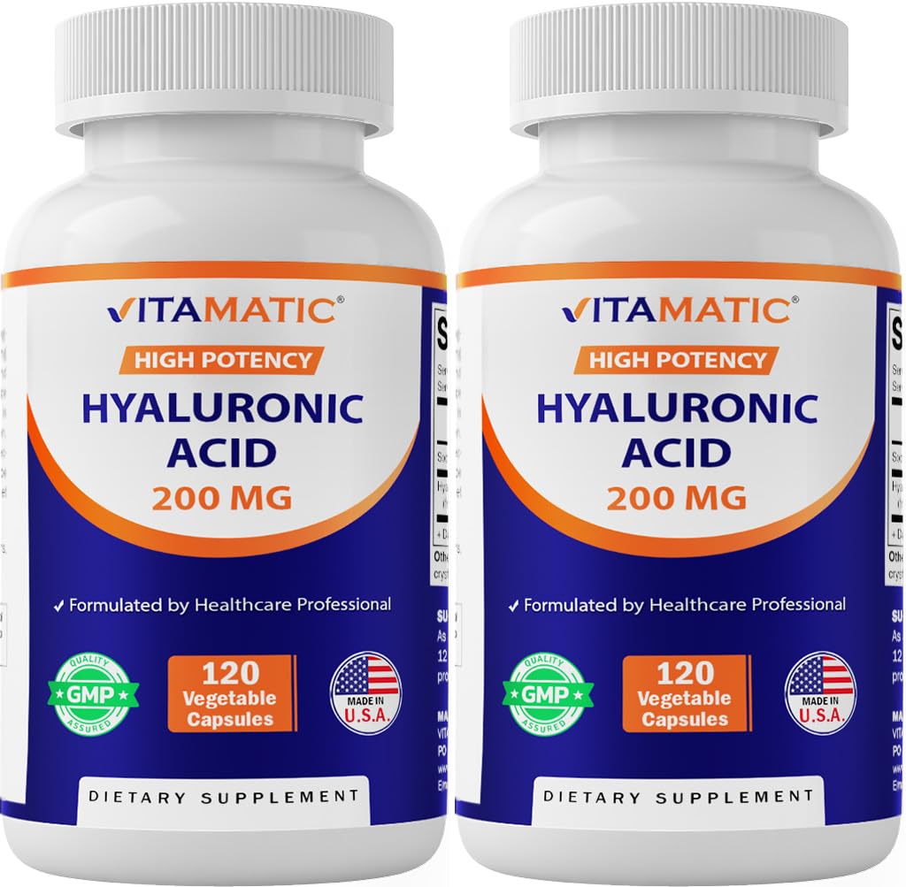 Vitamatic 2 Pack Hüaluroonhappe täiendused 200mg - toetab tervislikku sidekoe ja liigeste - edendada nooruslikku tervislikku nahka - kokku 240 kapslit